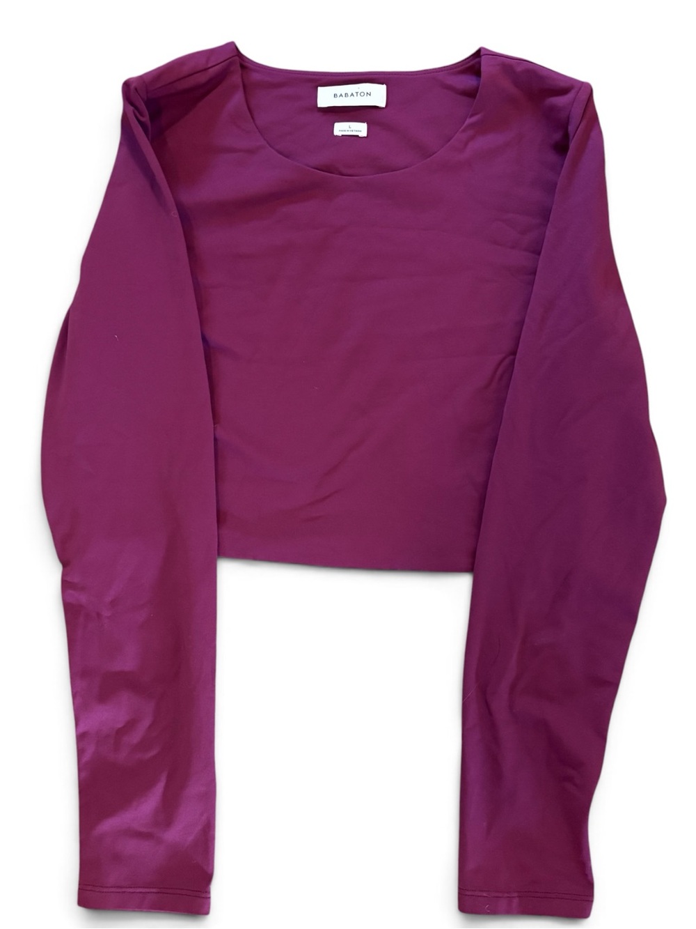 Babaton Contour Long Sleeve Crop Top Size L Purple Fuchsia Stretch Minimalist